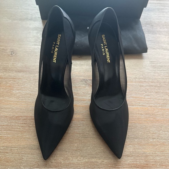 Saint Laurent Black Anja Mesh Pointed Toe Pumps 40 - Picture 3 of 8